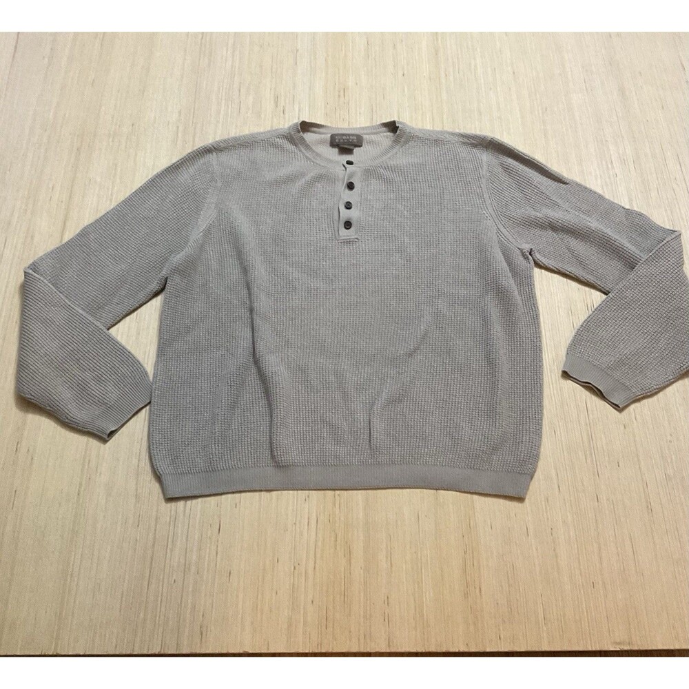 GH Bass Earth Cotton Men’s Waffle Knit Tan Long Sleeve XL Sweater